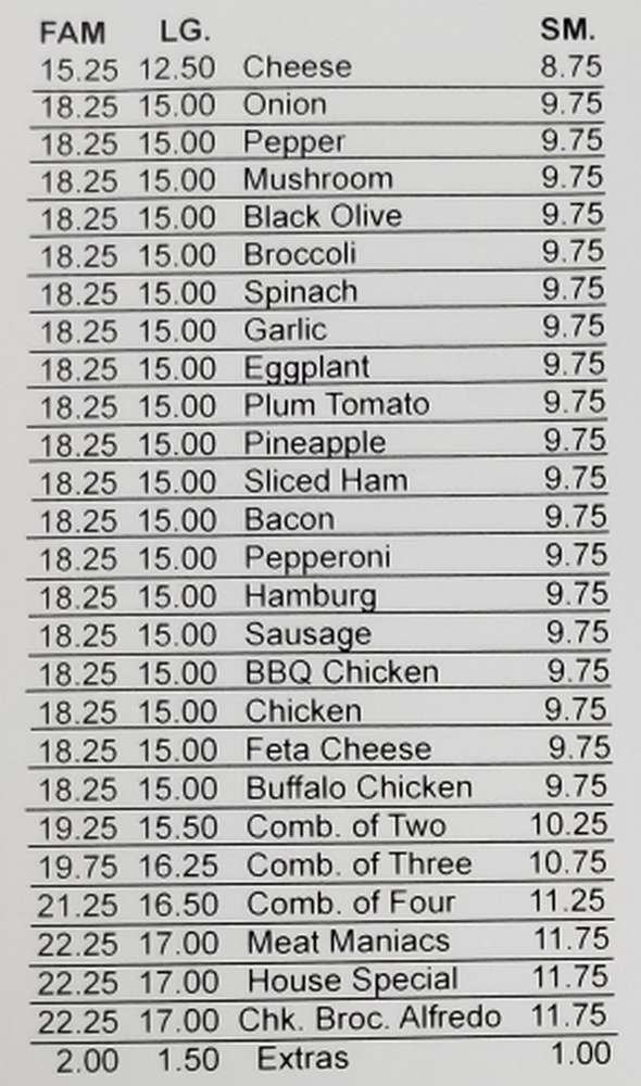 Angie's Pizzeria menu page 1