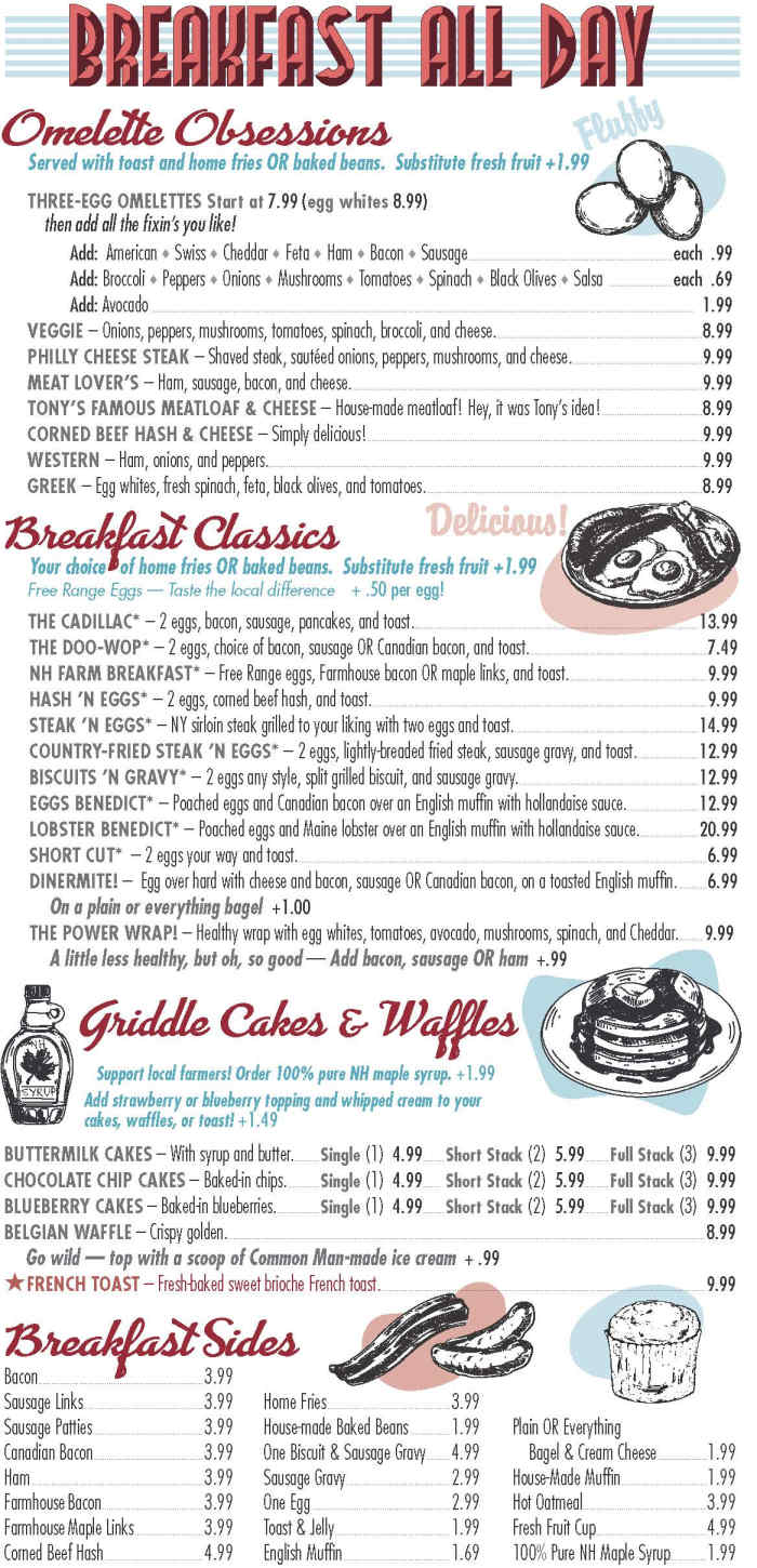 104 Diner menu page 1