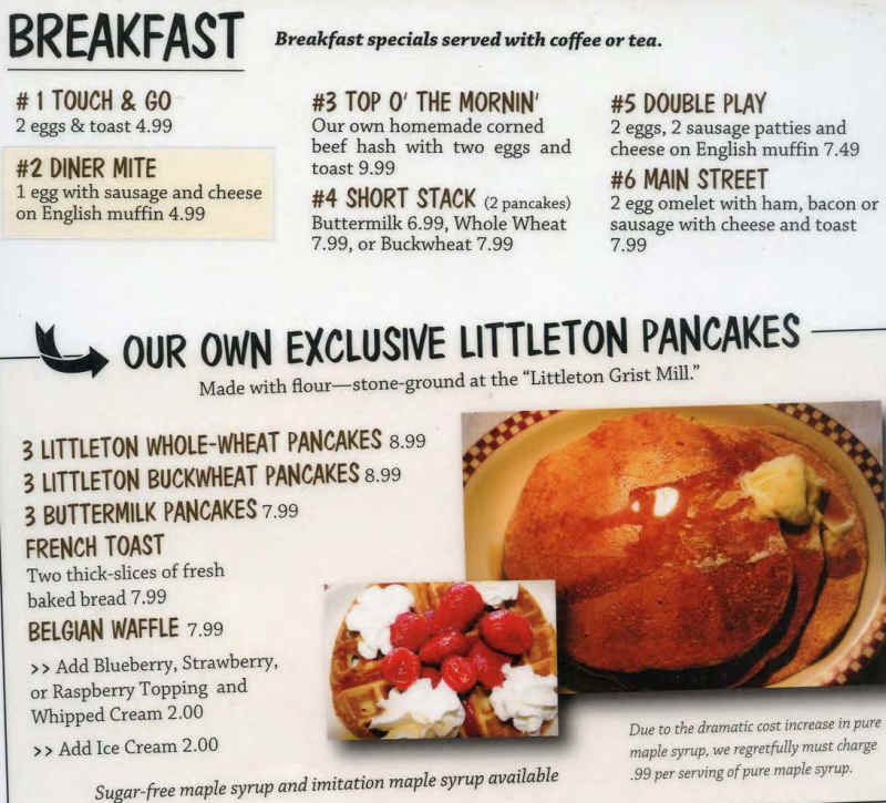 Littleton Diner menu page 1