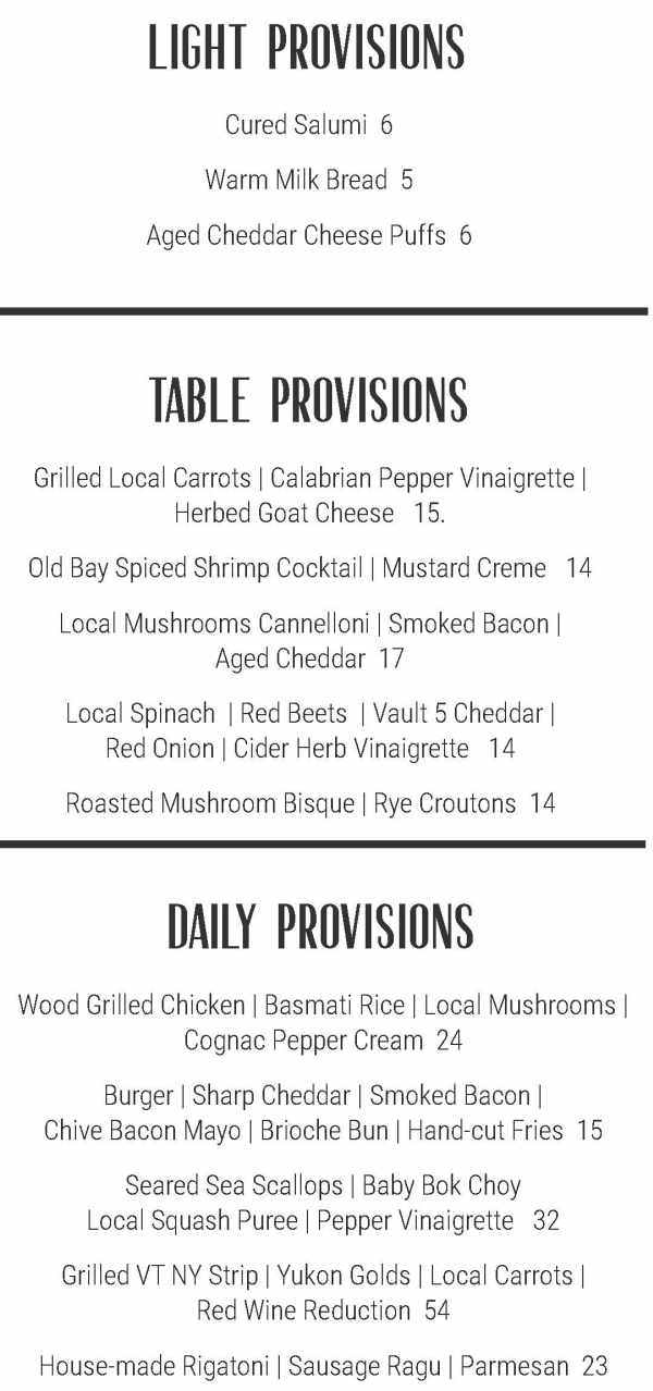 Tall Provisions menu page 1