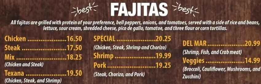 Fiesta Jalisco menu page 1