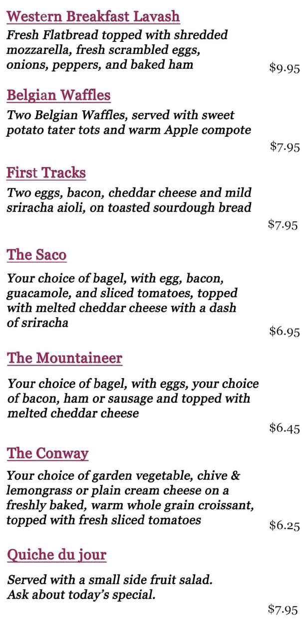 The Met Coffeehouse menu page 1