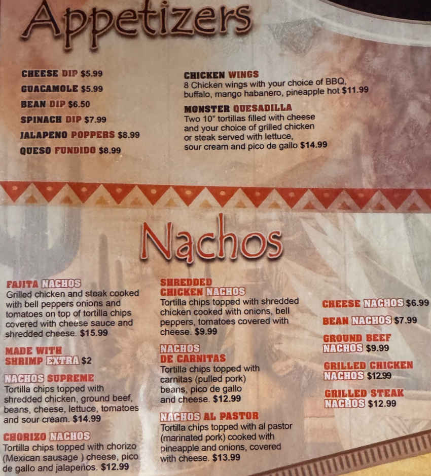 Casamigos Mexican menu page 1