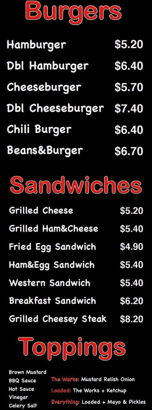 Gilley's Diner menu page 1