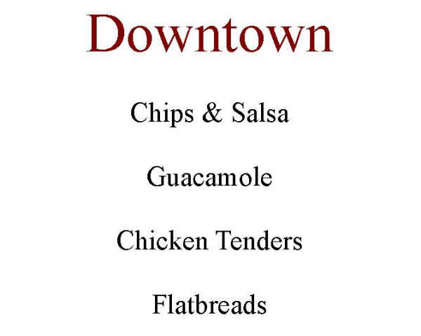 Downtown Club menu page 1