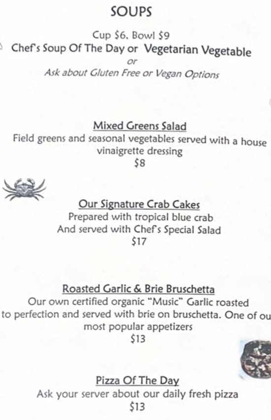 Elderberry Pond Restaurant menu page 1