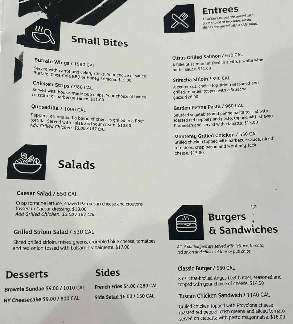 North Street Bar & Grill menu page 1