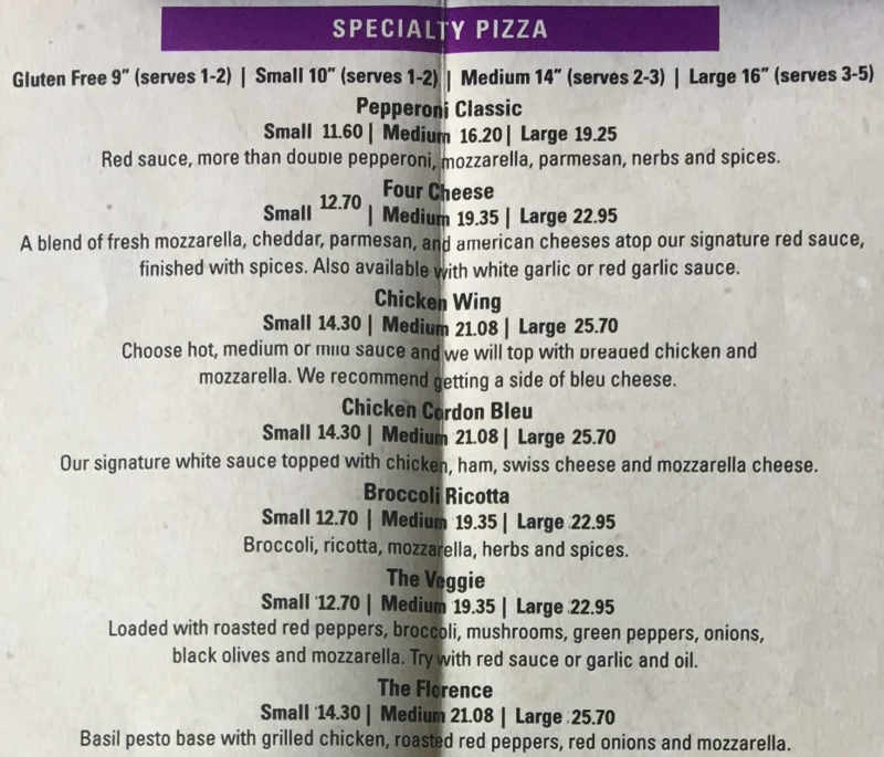Rico's Pizza menu page 1