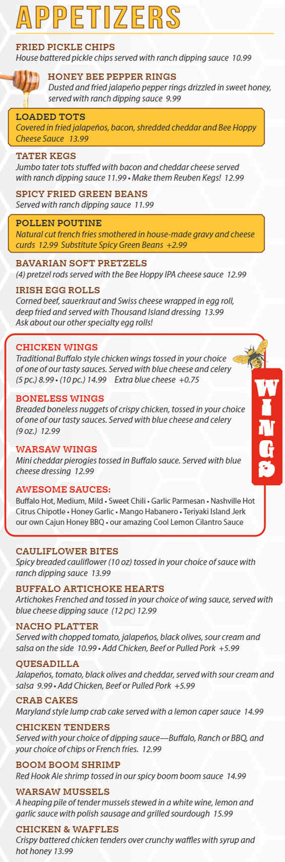 Bee Hive Brew Pub menu page 1