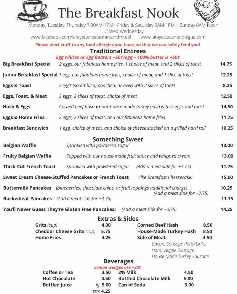 Lafayette Restaurant menu page 1