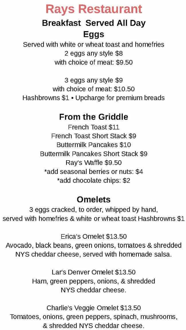 Ray's menu page 1