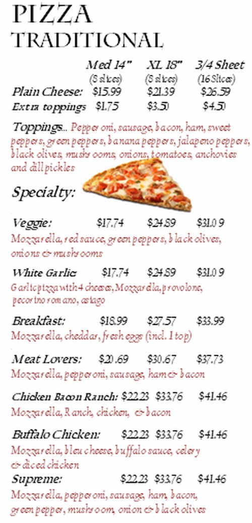 Pizza Sangiorgi menu page 1