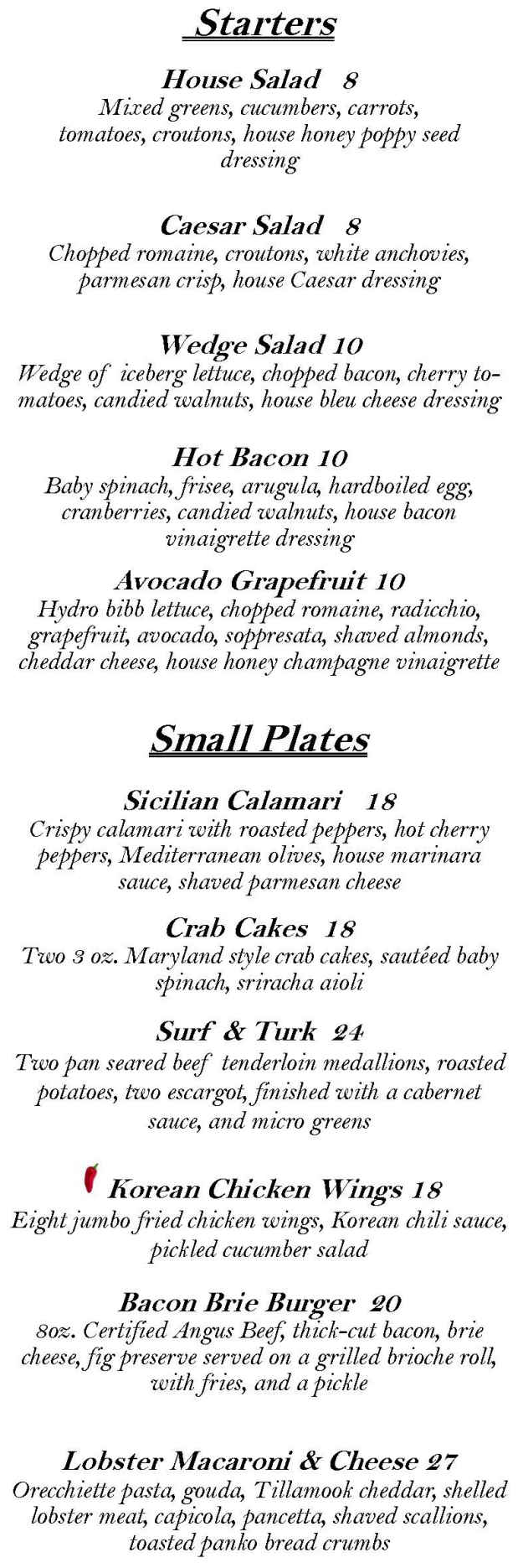 Warfield's menu page 1