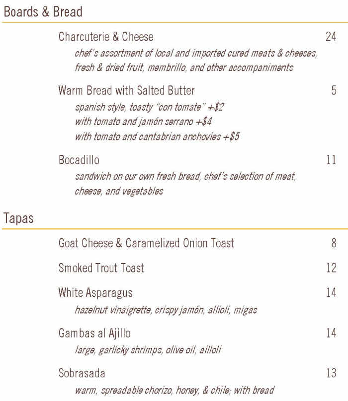 Pintxo Wine Bar menu page 1