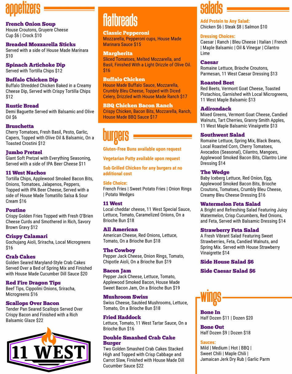 11 West menu page 1