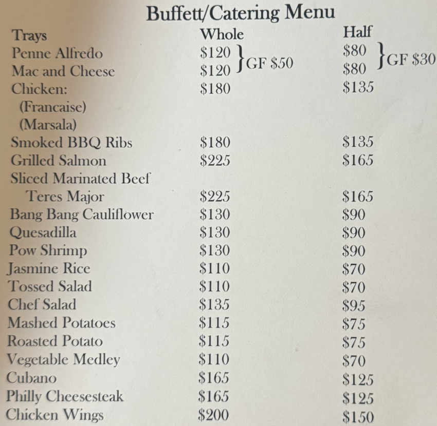 Upstate Bar & Grill Catering menu page 1