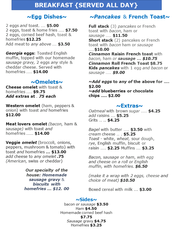 Cooperstown Diner menu page 1