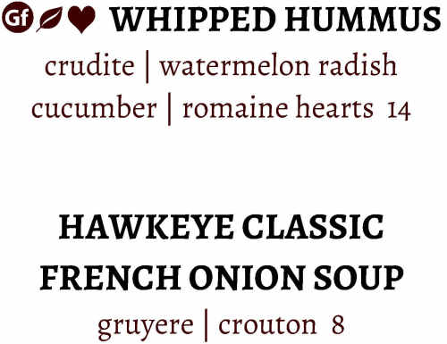 Hawkeye Bar & Grill menu page 1