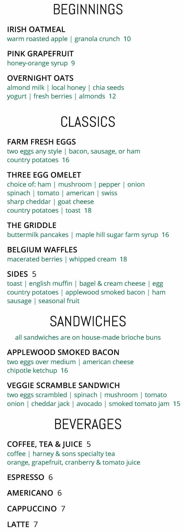 Glimmerglass at Otesaga menu page 1