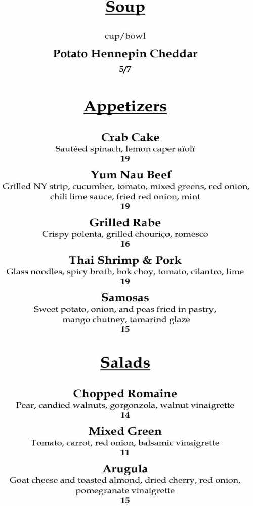 Rose & Kettle menu page 1