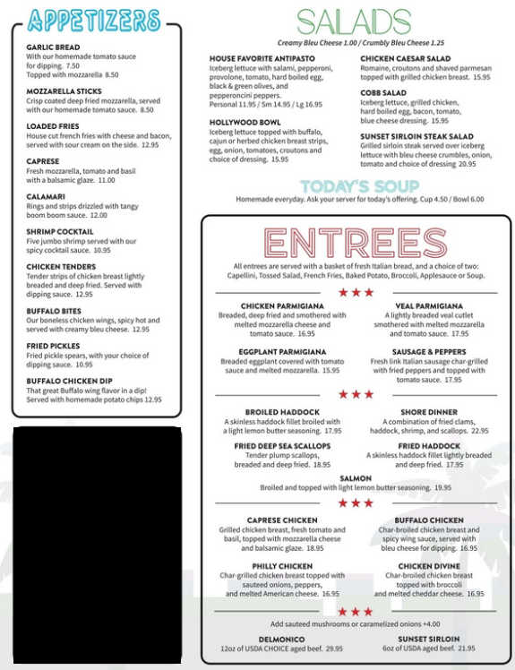 Hollywood menu page 1