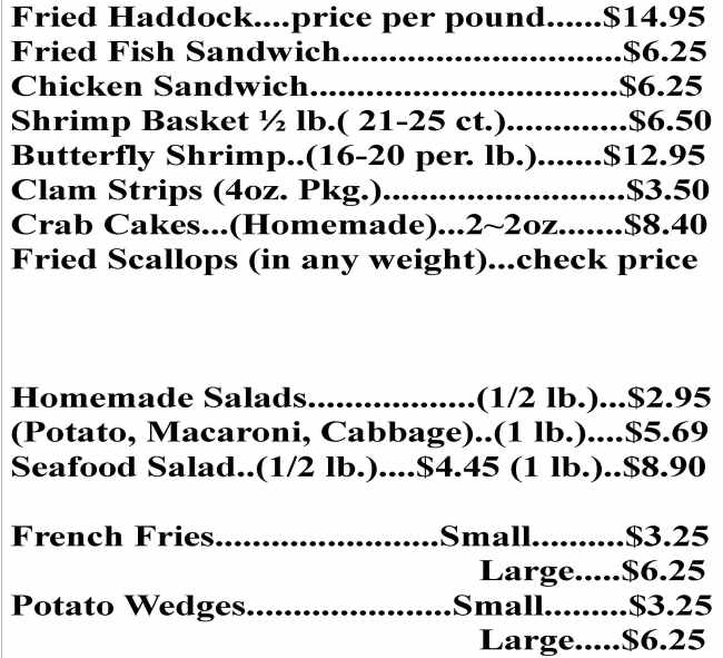 Cortland Seafood menu page 1