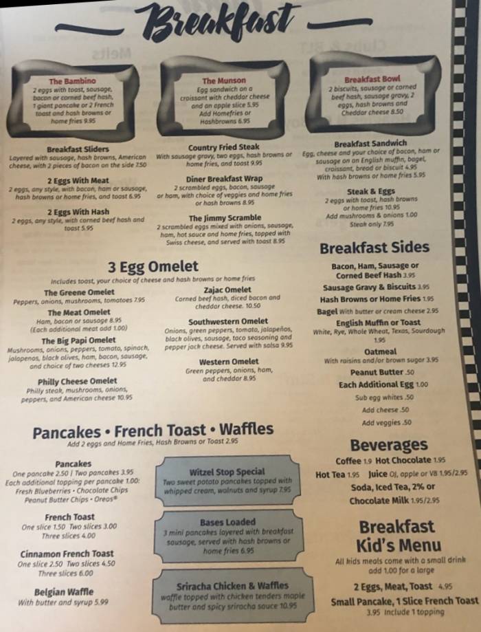 The Diner menu page 1