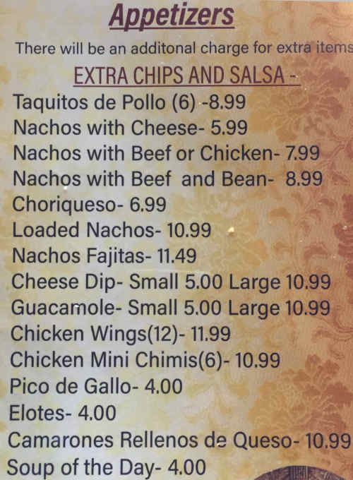 Garcia's Mexican menu page 1