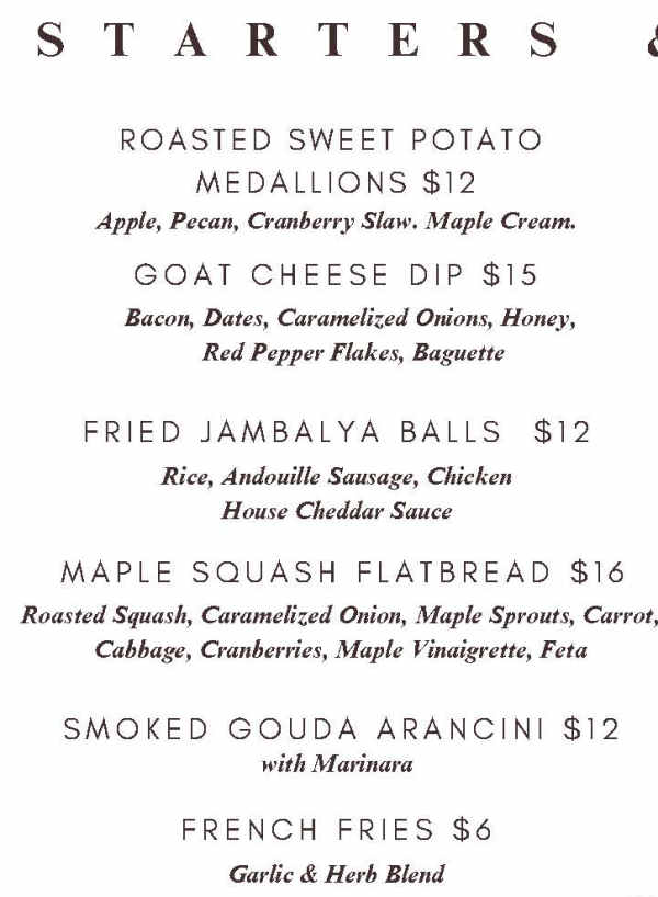 Big Tree Inn menu page 1