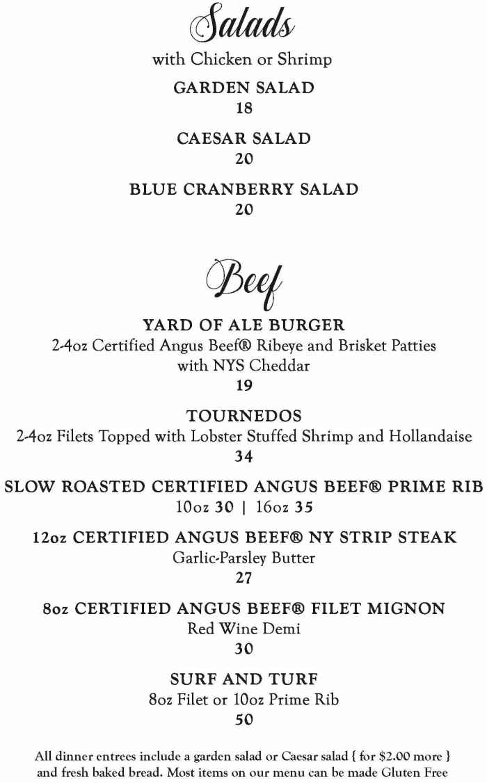 Yard of Ale Menu, Piffard, NY