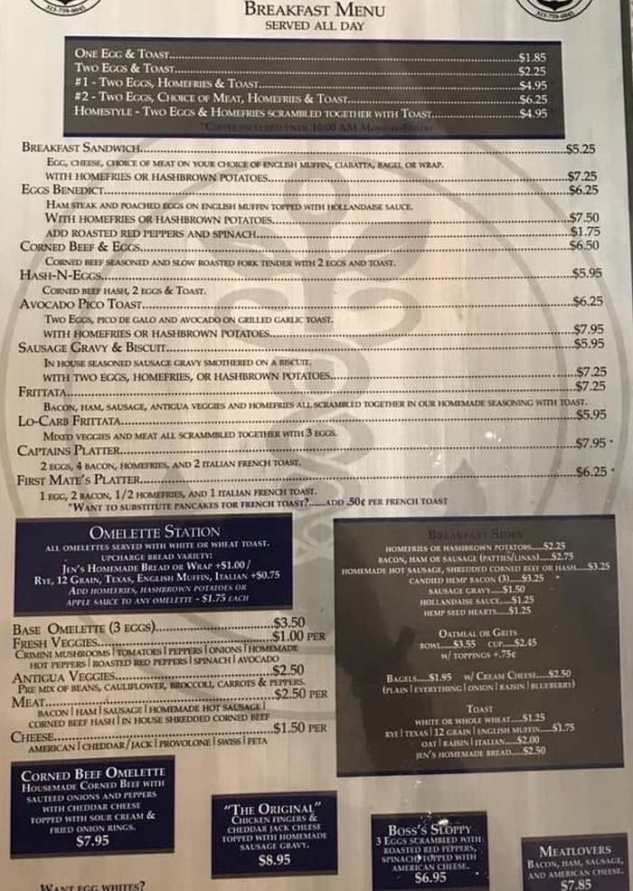 Captain's Cafe menu page 1