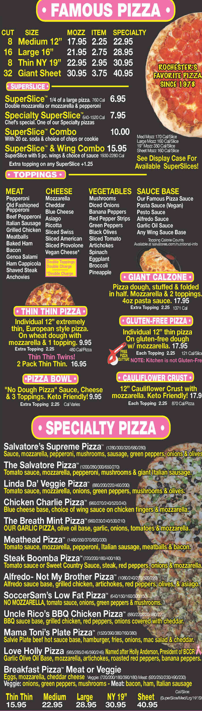 Salvatore's Pizzeria menu page 1
