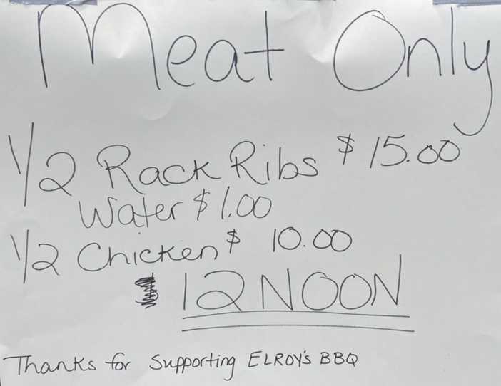 Elroy's BBQ menu page 1