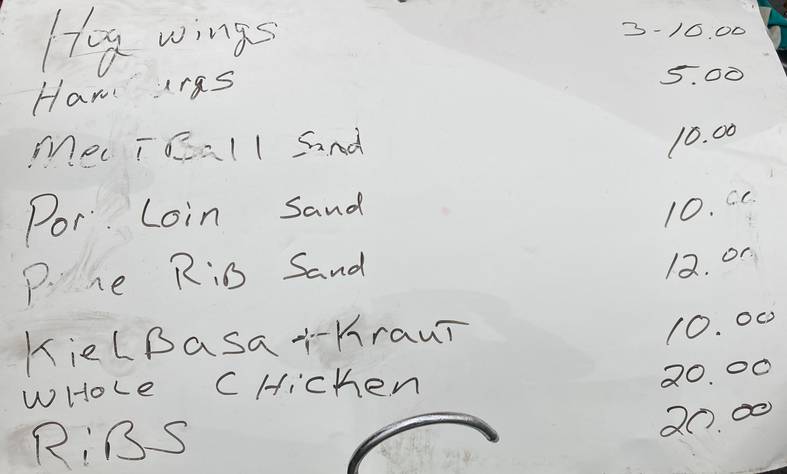 Speedsville BBQ menu page 1