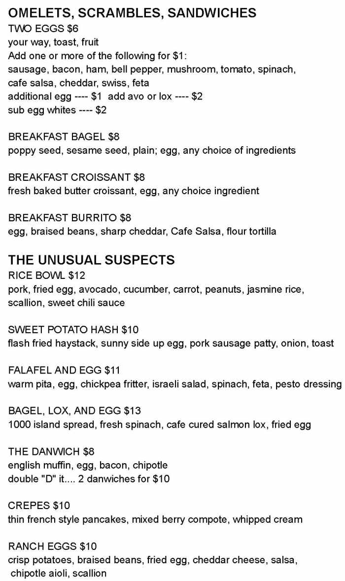 Coal Yard Cafe menu page 1