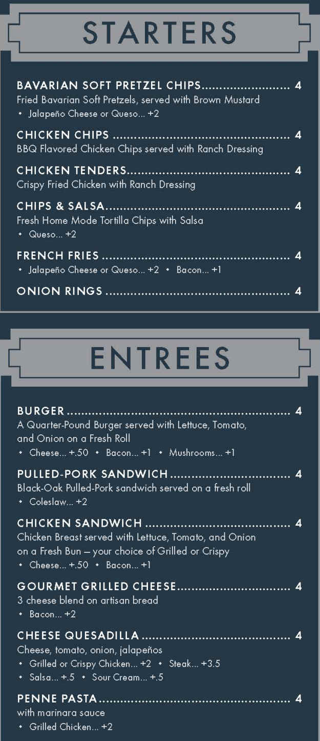 4 Below Bar & Grill menu page 1