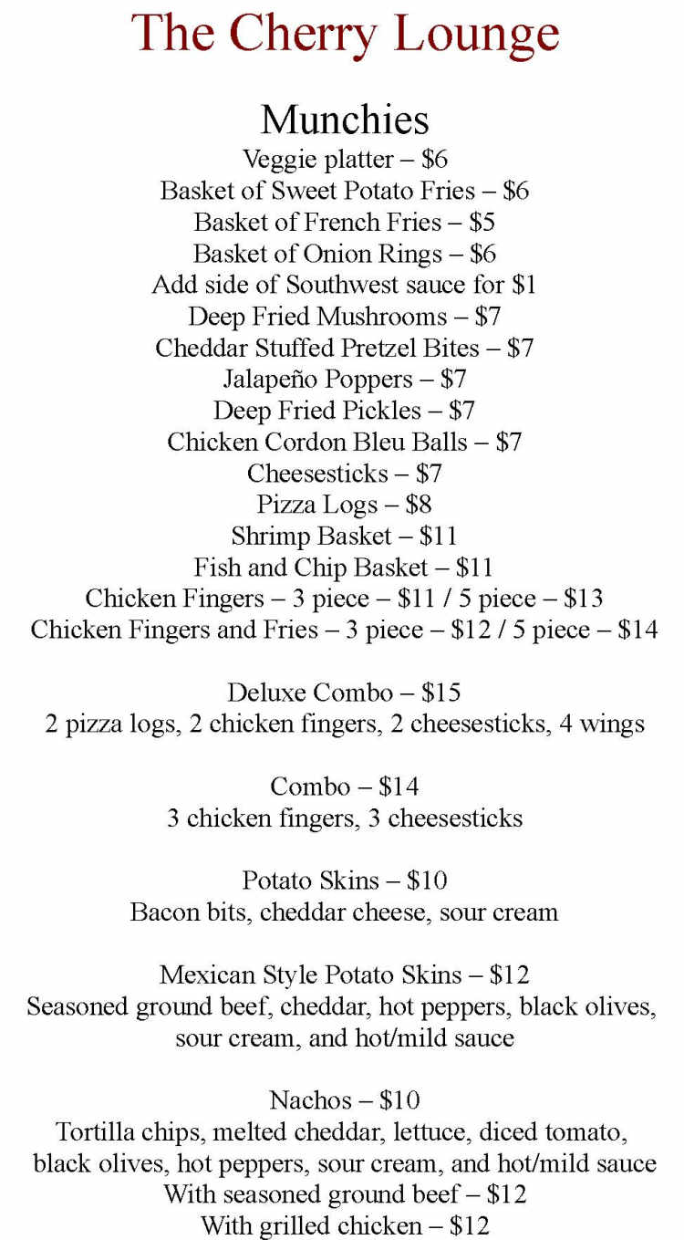 Cherry Lounge menu page 1