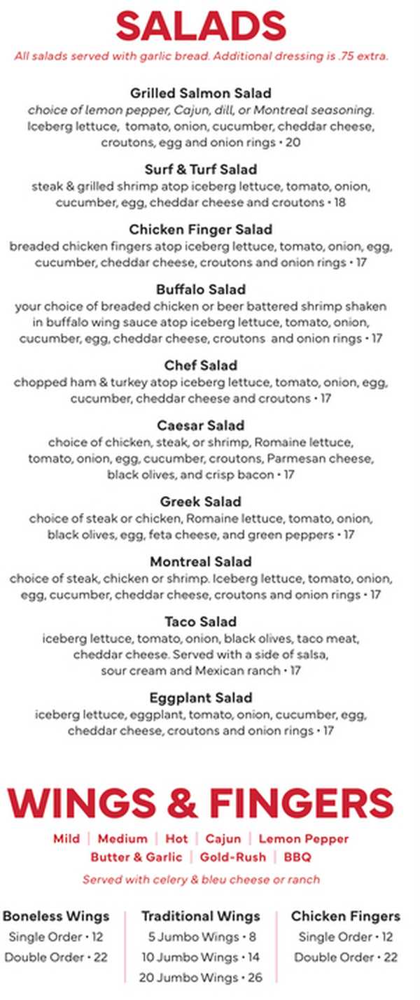 Jeremy's Belview menu page 1