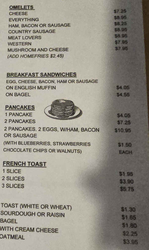 Lori's Kountry Kafe menu page 1