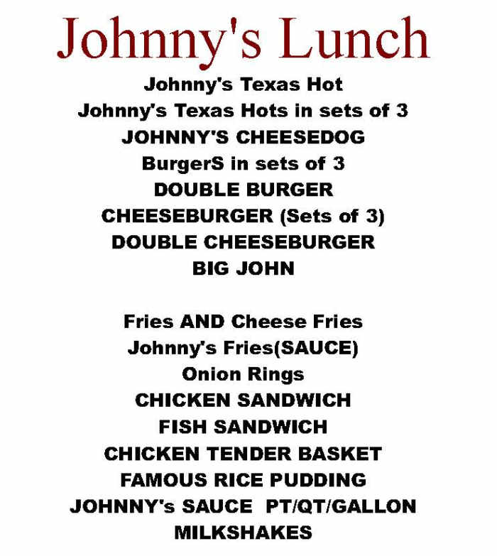 Johnny's Lunch menu page 1