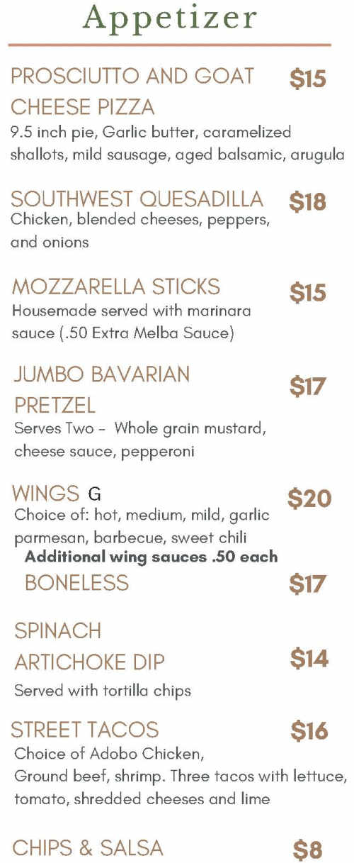 TR's Restaurant menu page 1