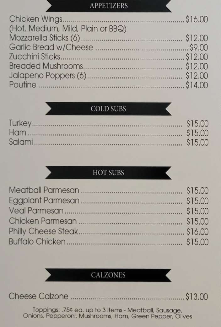 Bazzi's Pizza menu page 1