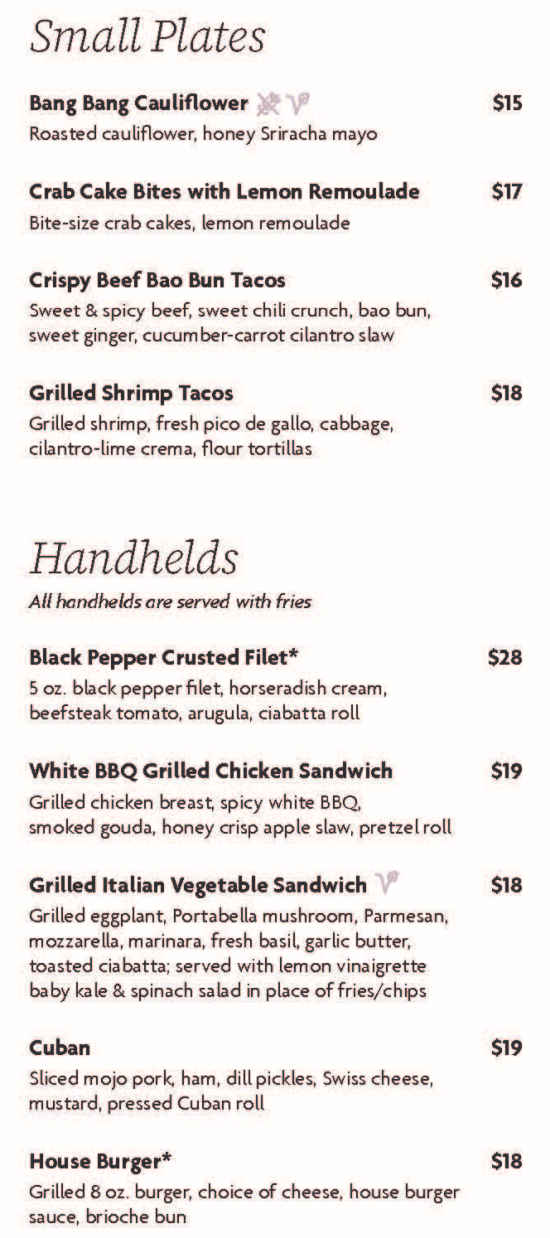 The Great Room Restaurant menu page 1