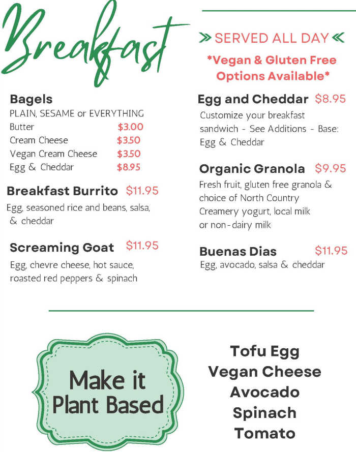 Green Goddess Cafe menu page 1