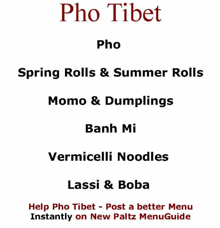 Pho Tibet menu page 1