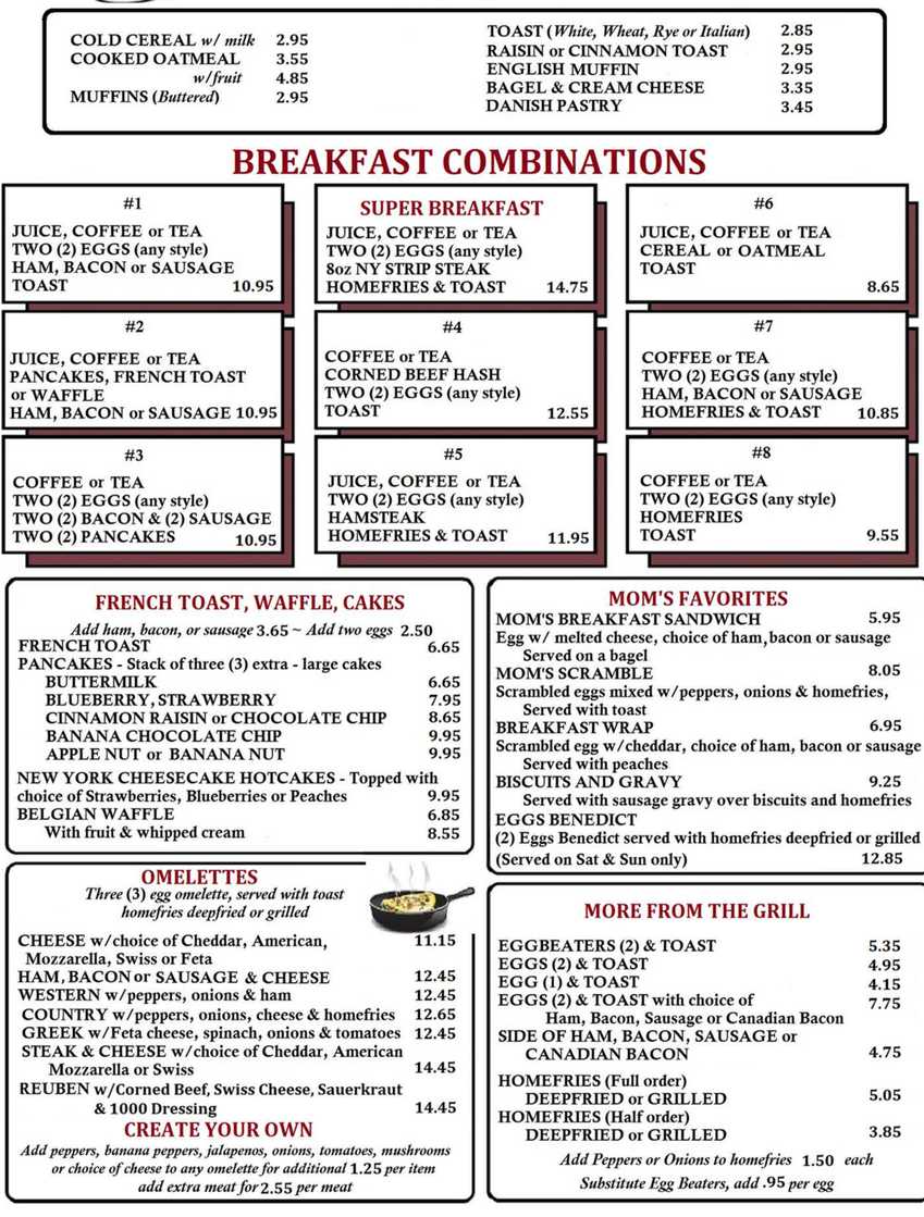Mom's Family Restaurant menu page 1