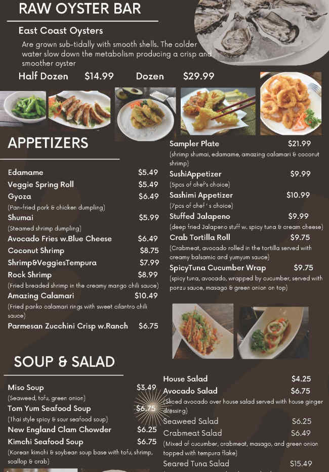 Steak Stone & Sushi menu page 1