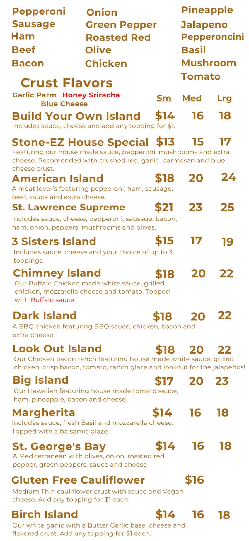 Stone-Ez Pizza Menu, Ogdensburg, NY