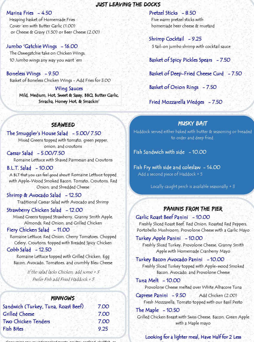 Hosmer's Marina menu page 1