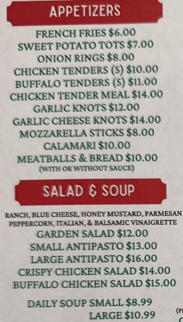 Italian Sizzle Shack menu page 1